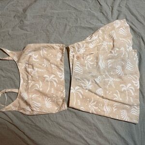 Beige and White Tropical Print Two-Piece Set